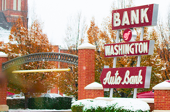 Auto Bank sign on a snowy day