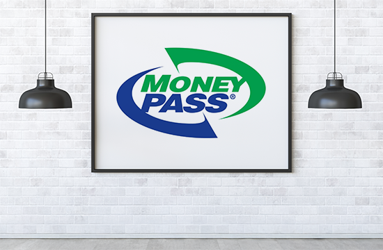 MoneyPass logo on brick wall