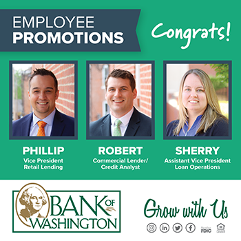 Employee promotions - Phillip Kleekamp, Robert Vossbrink III, and Sherry Wideman