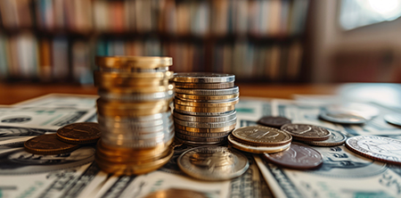 stacked coins and currency