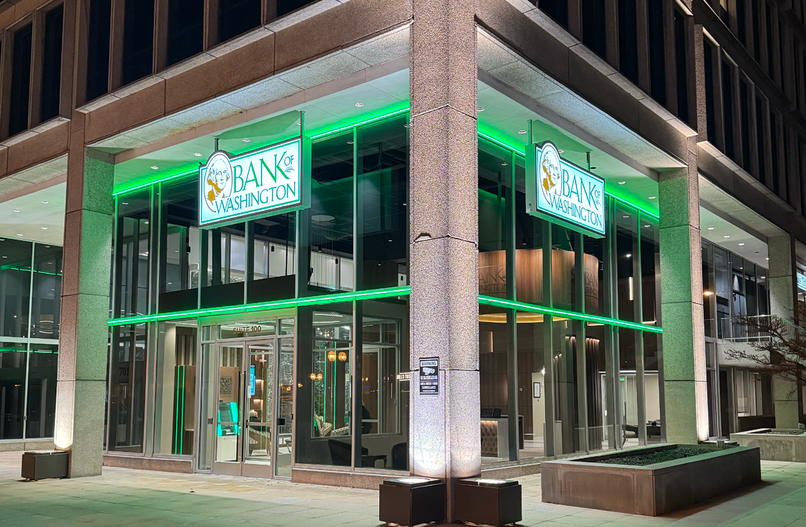 exterior of Clayton branch at night